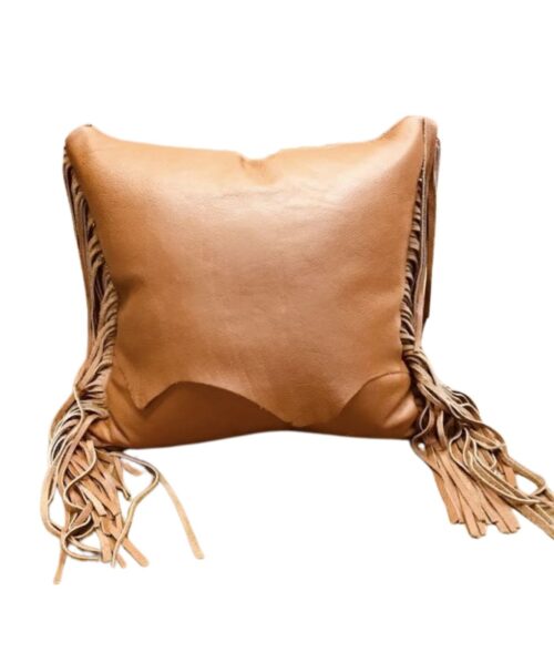 Leather throw pillow with long fringe-2