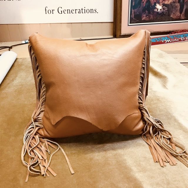 Leather Pillow With Fringe Rustic, Western Leather Pillows