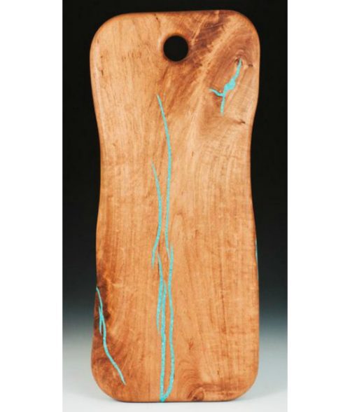 Natural Edge Mesquite Cutting Board with Turquoise Inlay