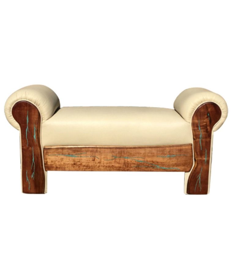 Southwest / Western Style Leather Bench with Turquoise Inlay Mesquite