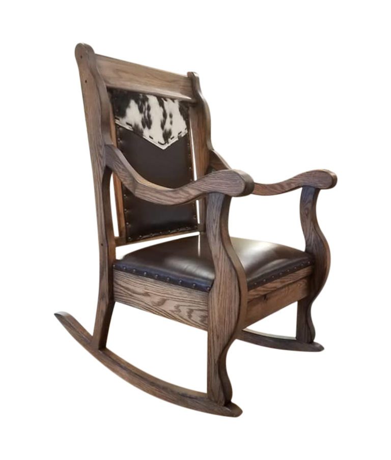 Western Cowhide Rocking Chair with Cowhide Back and Leather Seat