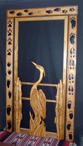 heron carving screen door