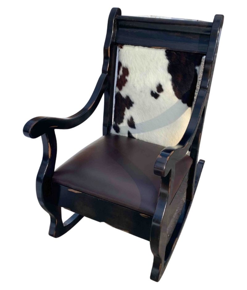 Leather and Cowhide Rocking Chair Western Rocking Chair