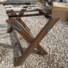 wood luggage rack with inlaid turquoise