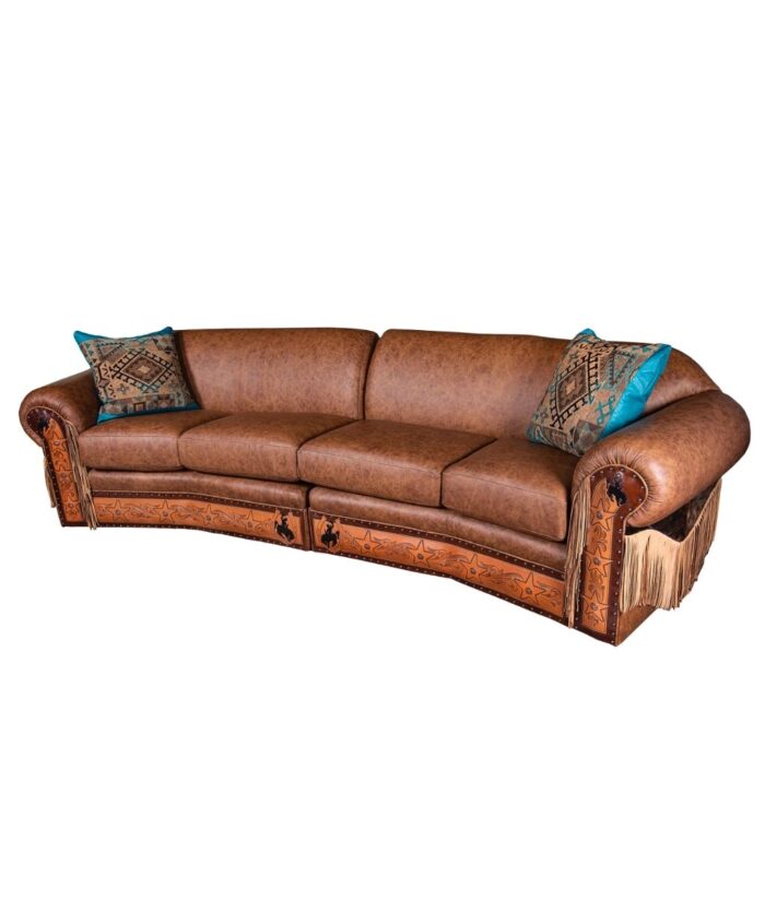 curved leather sofa with tooling