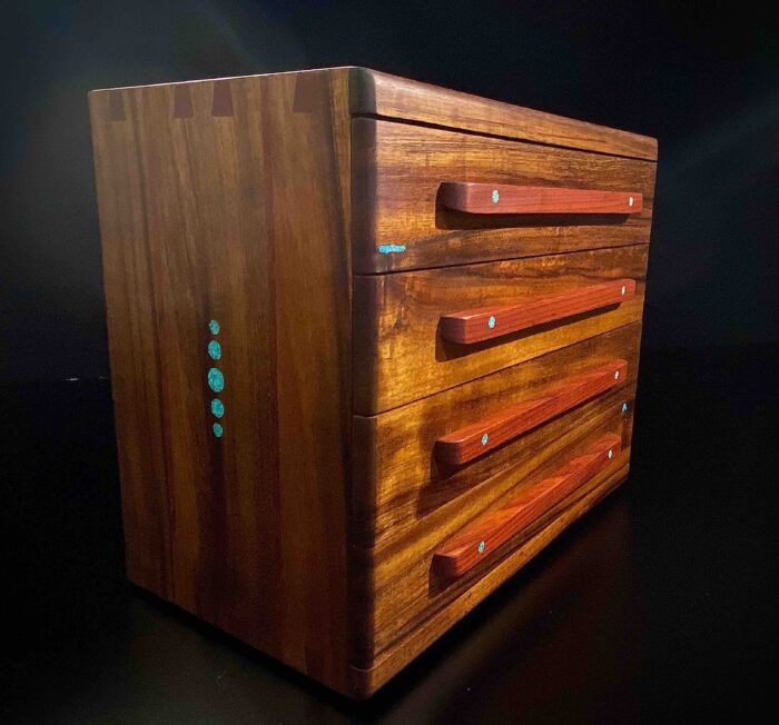 spice cabinet side turquoise inlay