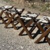 wood luggage racks with cowhide straps and turquoise inlay