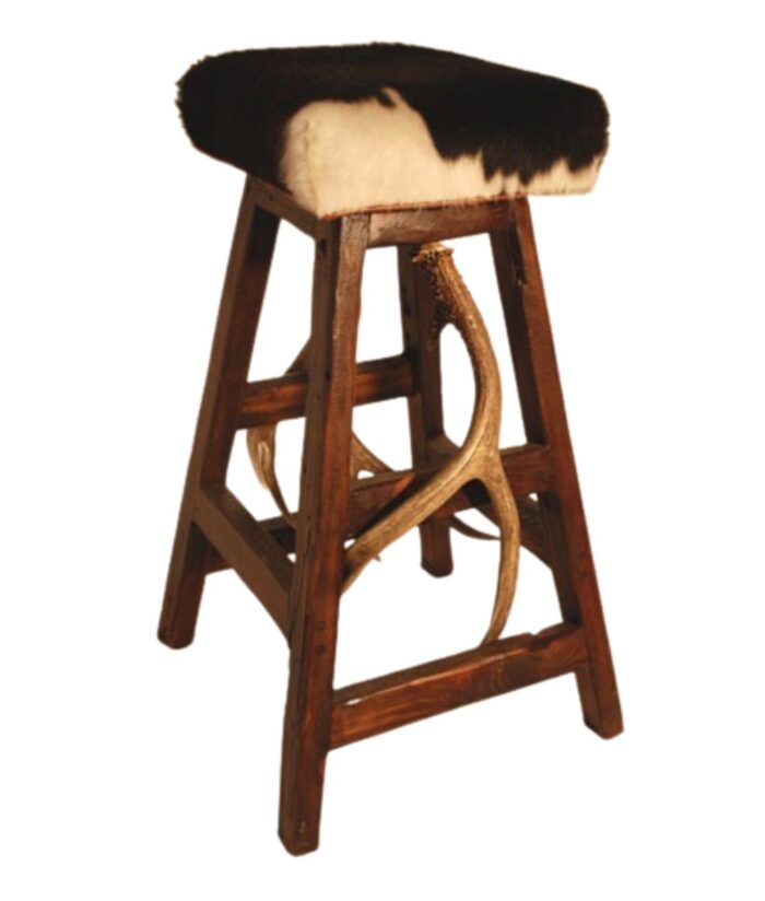 Cowhide bar stool with antlers