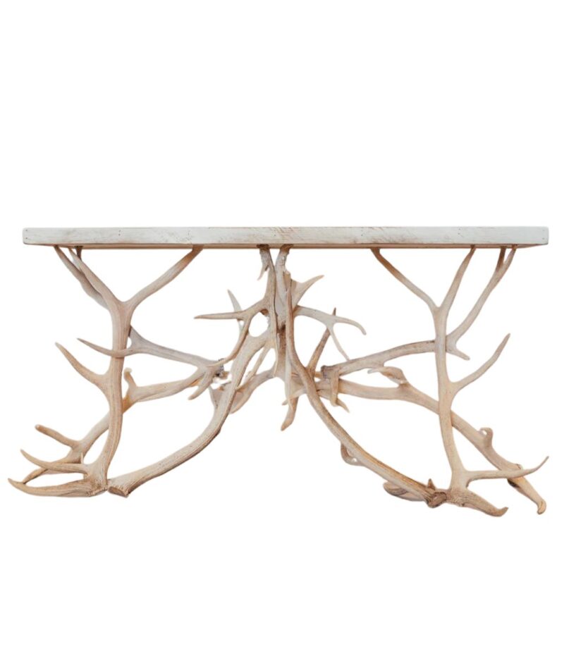 Console Sofa Table with Elk Antler Base and Wood Top