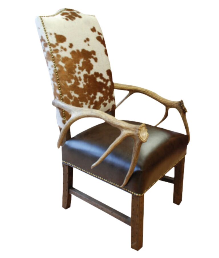 Cowhide and Leather Dining Chair with Antler Arms Western Furniture