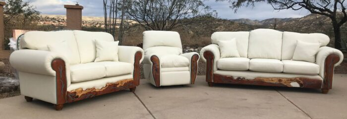 Set Sofa Love Seat and Recliner Pillow Back with Turquoise Inlay Mesquite