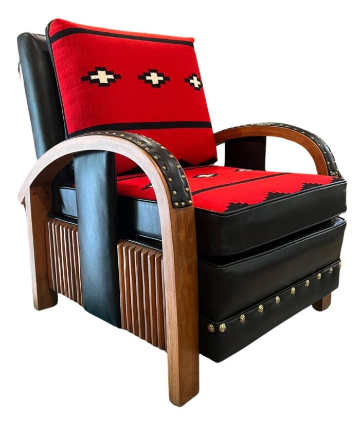 Red and black round arm Molesworth club chair
