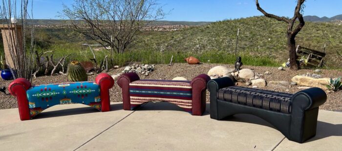 3 Pendleton and leather benches