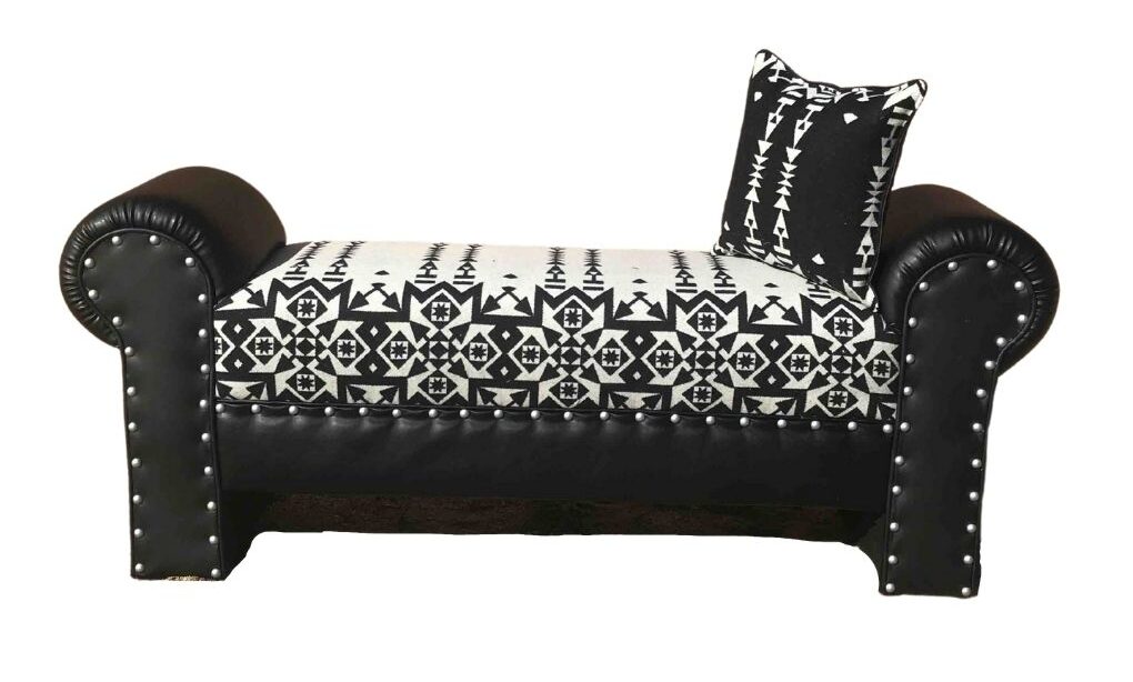 Black and white pendleton bench with black leather