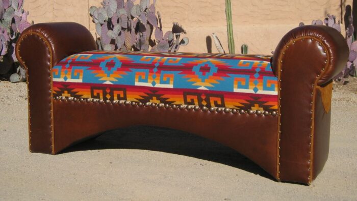 brown leather bench with chief Joseph Pendleton seat