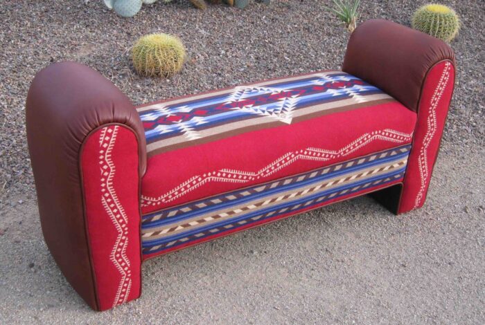 bench with red blue and brown Pendleton