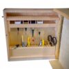 Fly tying cabinet inside door shelves for spools and tools