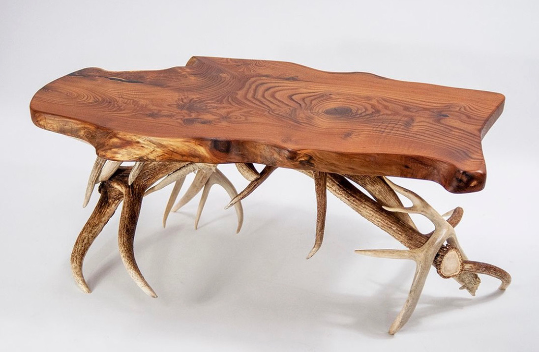 Elk antler live edge coffee table